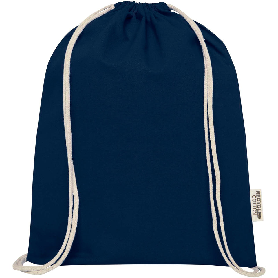 Borsa con cordoncino in cotone riciclato certificato GRS da 140 g/m² Oregon personalizzato con logo - Pubblienne