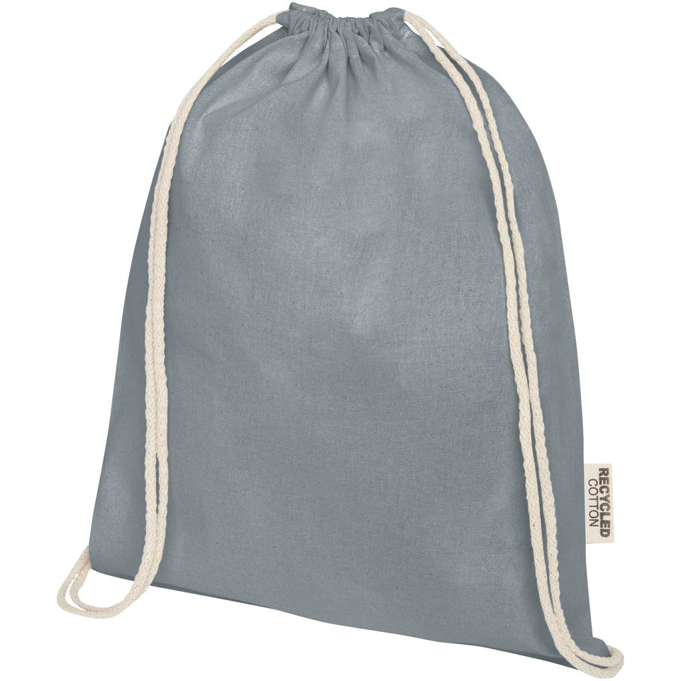Borsa con cordoncino in cotone riciclato certificato GRS da 140 g/m² Oregon personalizzato con logo - Pubblienne