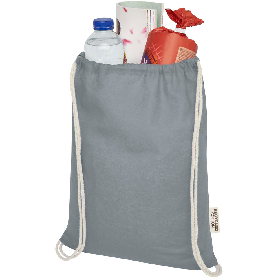 Borsa con cordoncino in cotone riciclato certificato GRS da 140 g/m² Oregon personalizzato con logo - Pubblienne