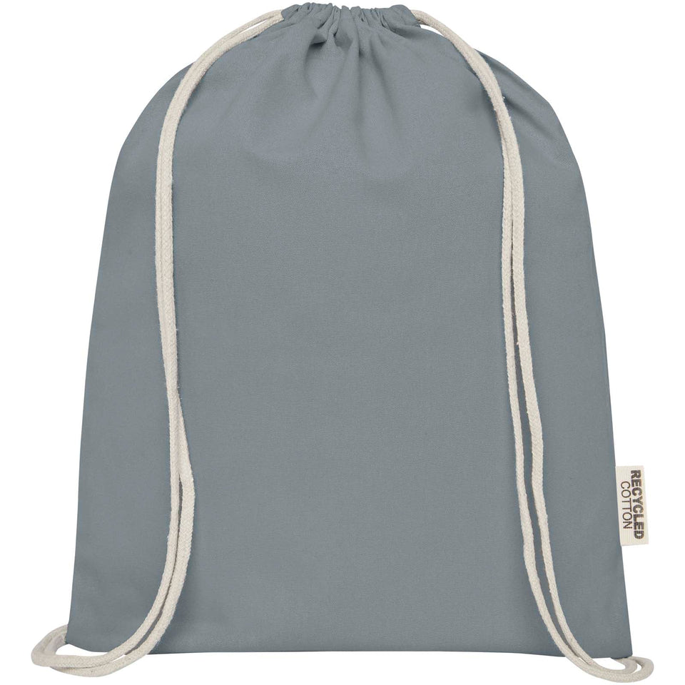 Borsa con cordoncino in cotone riciclato certificato GRS da 140 g/m² Oregon personalizzato con logo - Pubblienne