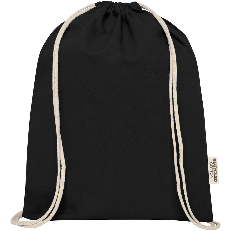 Borsa con cordoncino in cotone riciclato certificato GRS da 140 g/m² Oregon personalizzato con logo - Pubblienne