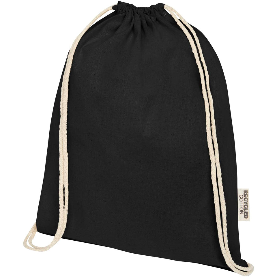 Borsa con cordoncino in cotone riciclato certificato GRS da 140 g/m² Oregon personalizzato con logo - Pubblienne