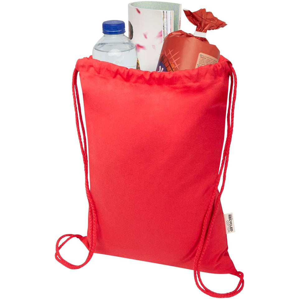 Borsa con cordoncino  in materiale riciclato GRS da 140 g/m² Oregon Blend - 5L personalizzato con logo - Pubblienne