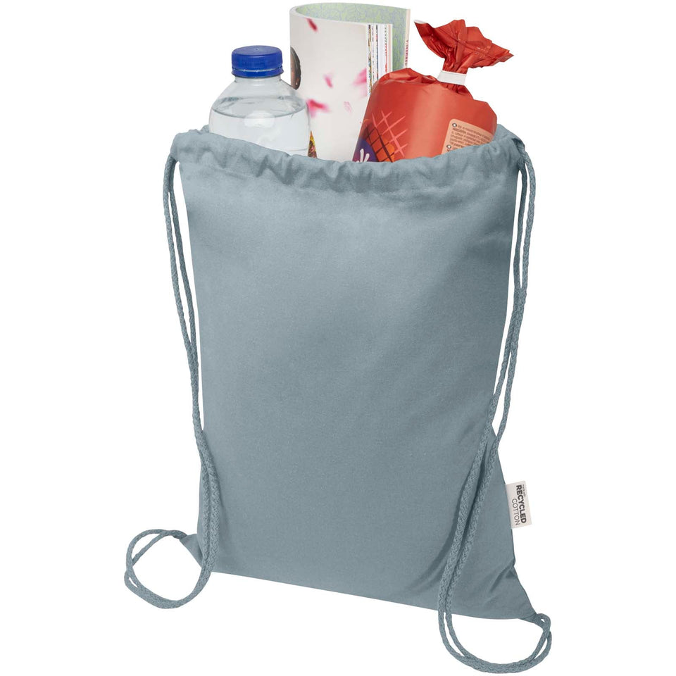 Borsa con cordoncino  in materiale riciclato GRS da 140 g/m² Oregon Blend - 5L personalizzato con logo - Pubblienne