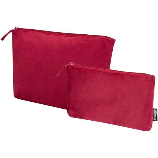 Set di beauty case in velluto riciclato certificato GRS Swift personalizzato con logo - Pubblienne