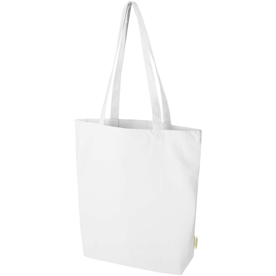 Tote bag da 11 litri con base ampia in tessuto biologico certificato OCS da 180 g/m² Odisha personalizzato con logo - Pubblienne