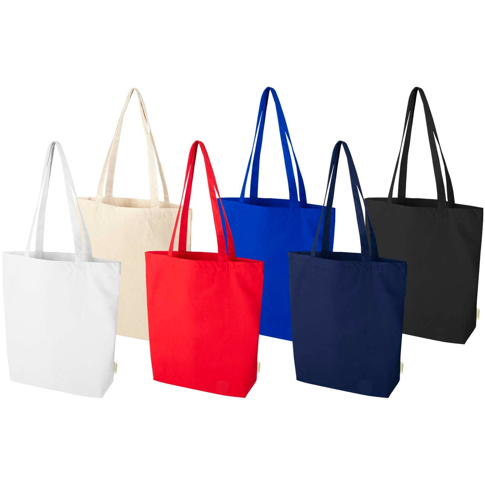 Tote bag da 11 litri con base ampia in tessuto biologico certificato OCS da 180 g/m² Odisha personalizzato con logo - Pubblienne