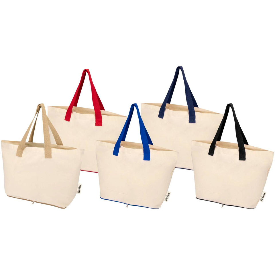 Tote bag pieghevole in cotone riciclato certificato GRS da 140 g/m² Sierra - 7L personalizzato con logo - Pubblienne