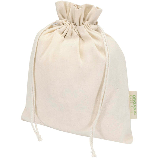 Sacchetto per confezione regalo in tessuto biologico da 140 g/m² certificato OCS, 30 x 25 cm Odisha personalizzato con logo - Pubblienne