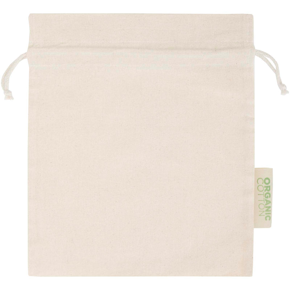 Sacchetto per confezione regalo in tessuto biologico da 140 g/m² certificato OCS, 30 x 25 cm Odisha personalizzato con logo - Pubblienne