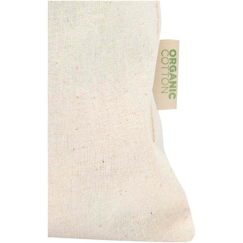 Sacchetto per confezione regalo in tessuto biologico da 140 g/m² certificato OCS, 42 x 30 cm Odisha personalizzato con logo - Pubblienne