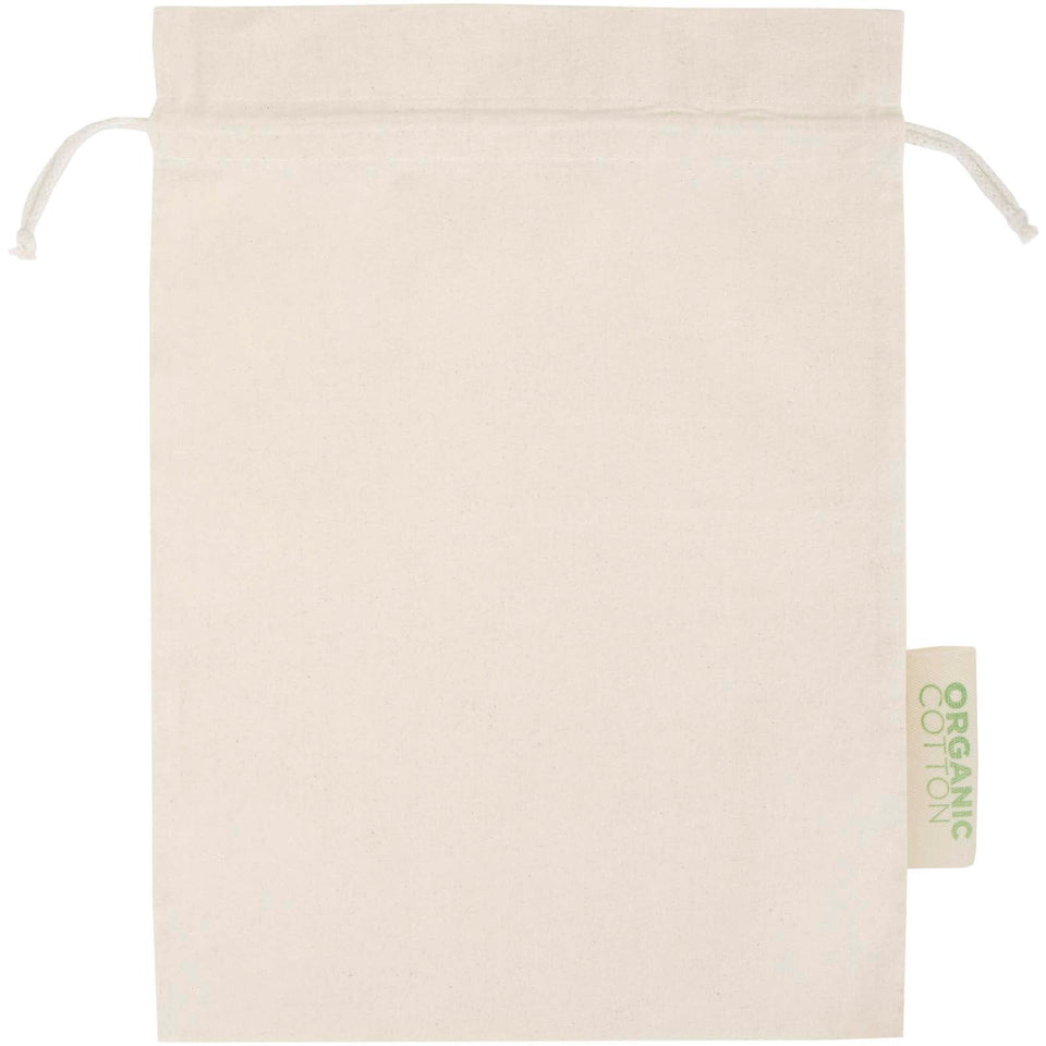 Sacchetto per confezione regalo in tessuto biologico da 140 g/m² certificato OCS, 42 x 30 cm Odisha personalizzato con logo - Pubblienne