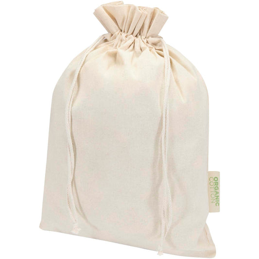 Sacchetto per confezione regalo in tessuto biologico da 140 g/m² certificato OCS, 42 x 30 cm Odisha personalizzato con logo - Pubblienne