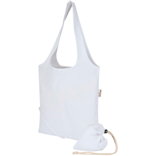 Borsa tote pieghevole in misto cotone riciclato certificato GRS da 140 g/m² Madras Blend- 7L personalizzato con logo - Pubblienne