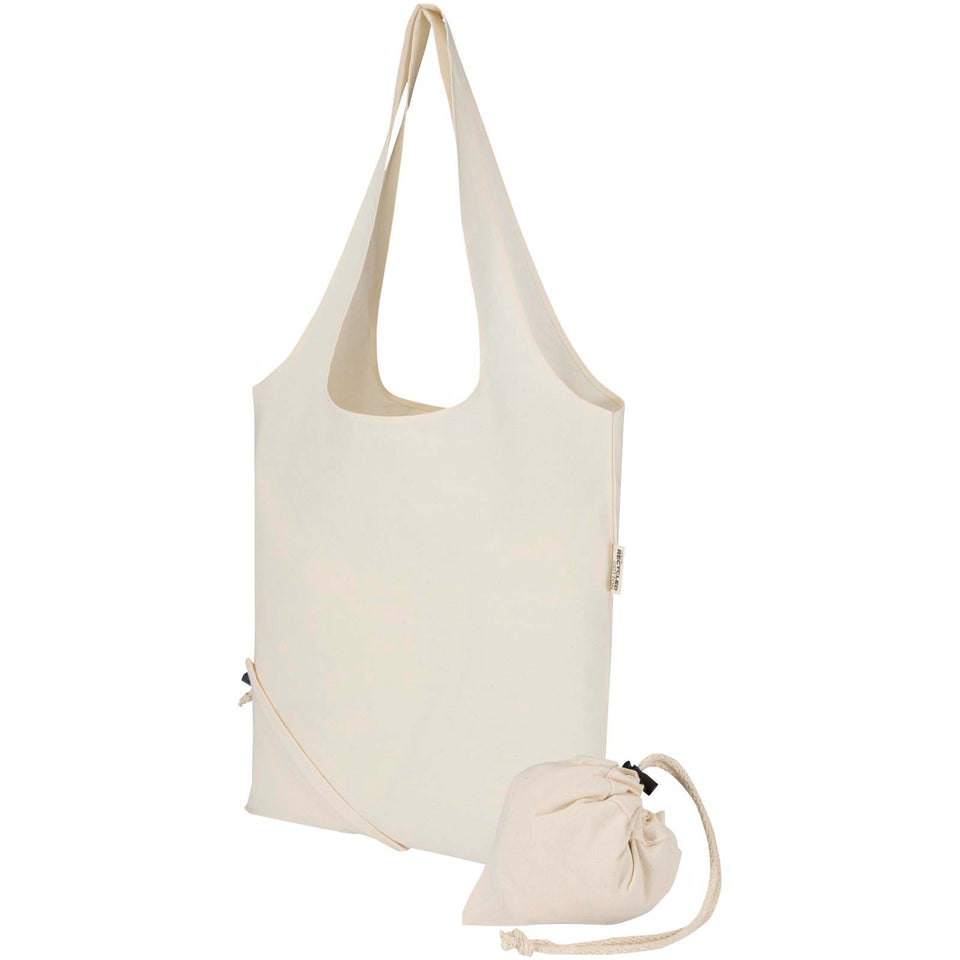 Borsa tote pieghevole in misto cotone riciclato certificato GRS da 140 g/m² Madras Blend- 7L personalizzato con logo - Pubblienne