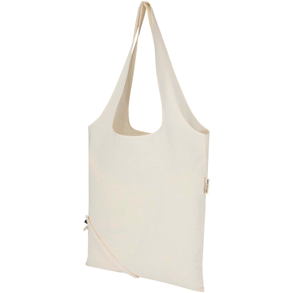 Borsa tote pieghevole in misto cotone riciclato certificato GRS da 140 g/m² Madras Blend- 7L personalizzato con logo - Pubblienne