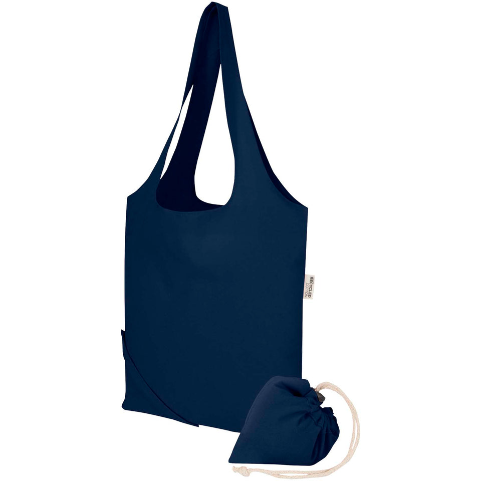 Borsa tote pieghevole in misto cotone riciclato certificato GRS da 140 g/m² Madras Blend- 7L personalizzato con logo - Pubblienne