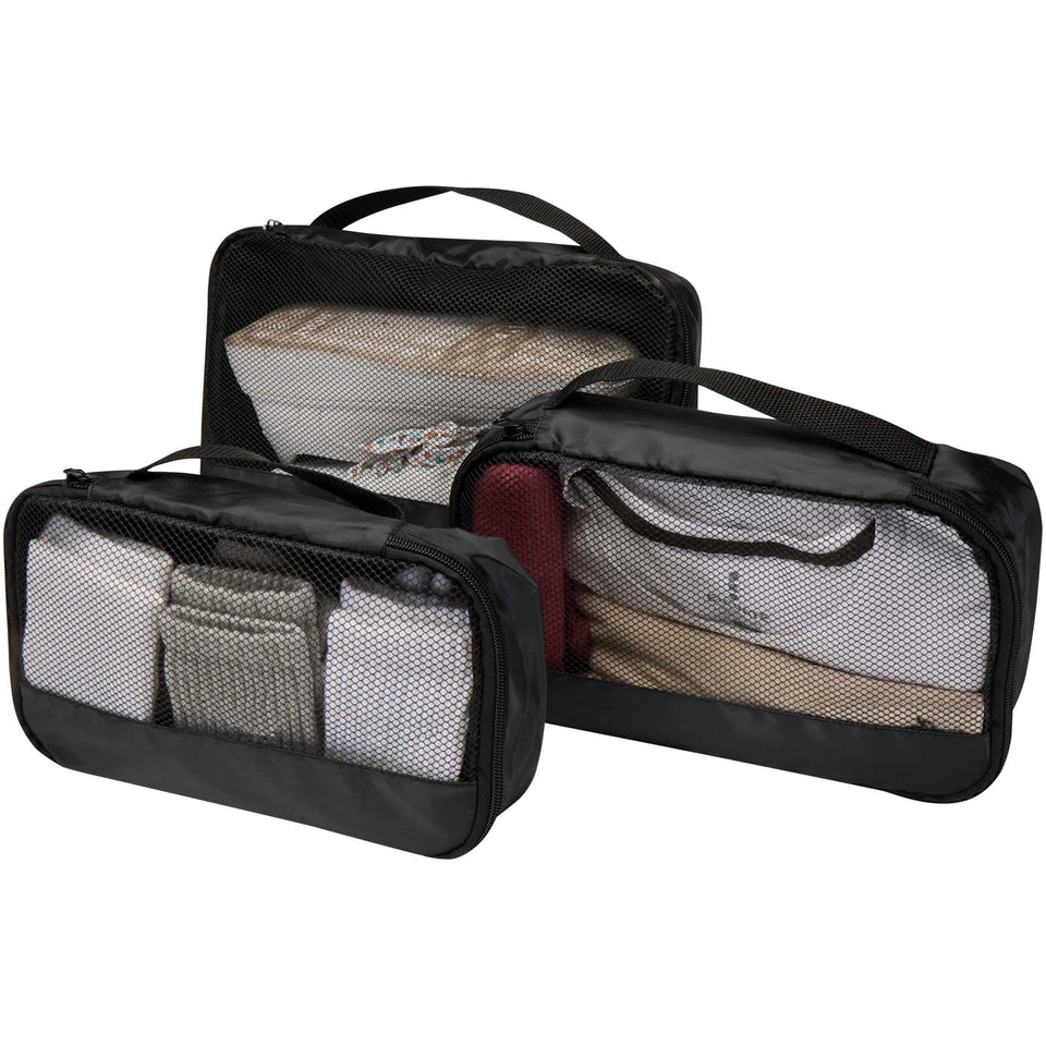 Sacchetti da viaggio in materiale riciclato GRS Jet - set da 3 personalizzato con logo - Pubblienne