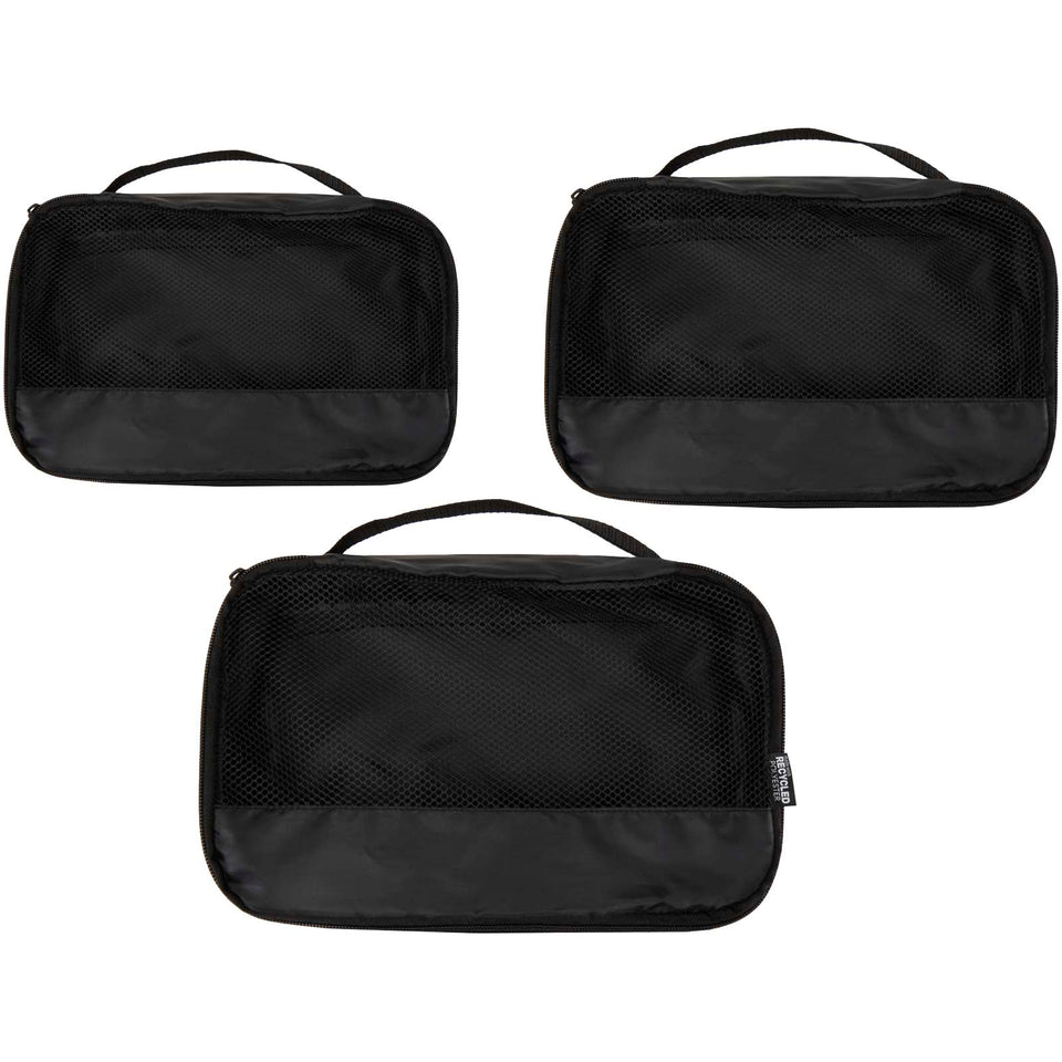 Sacchetti da viaggio in materiale riciclato GRS Jet - set da 3 personalizzato con logo - Pubblienne