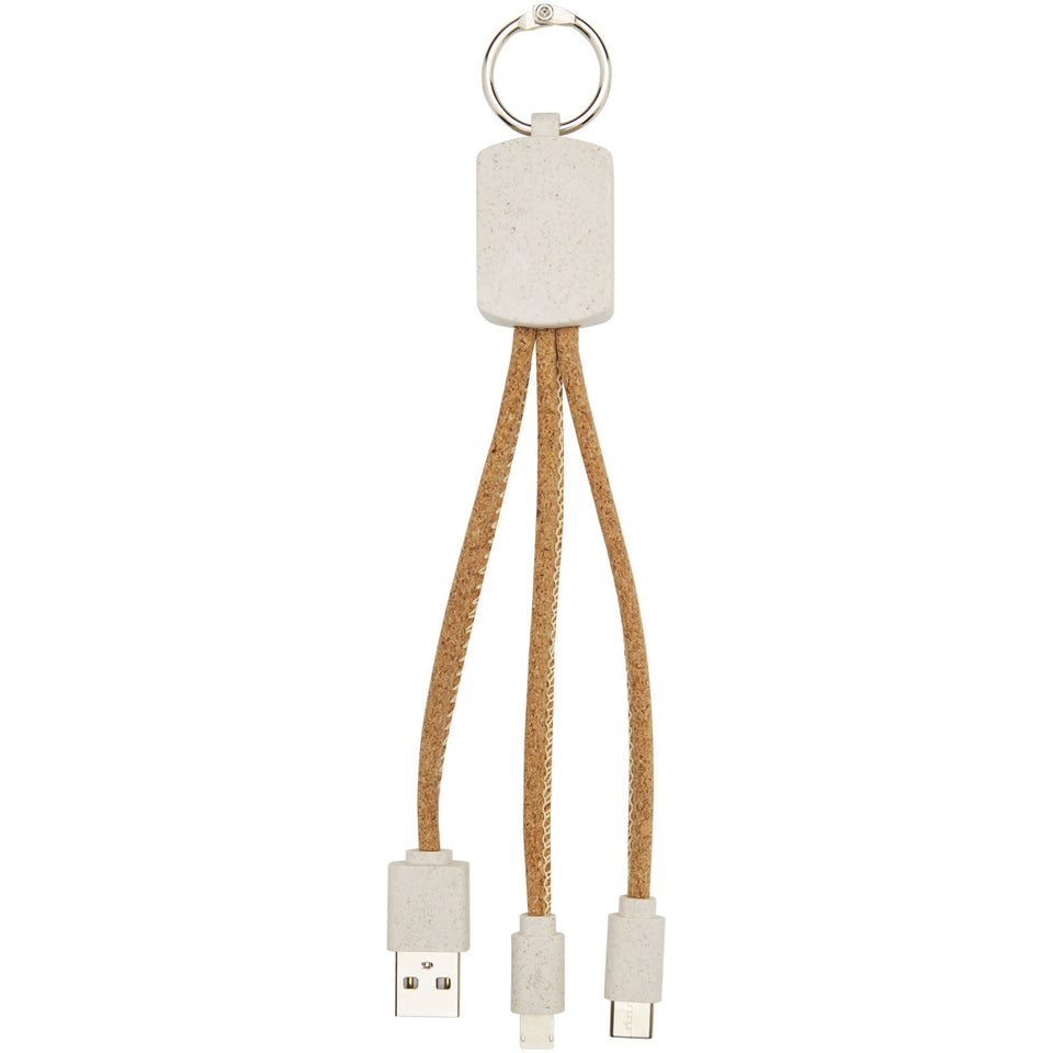 Cavo di ricarica 3 in 1 in sughero e paglia di grano Bates personalizzato con logo - Pubblienne