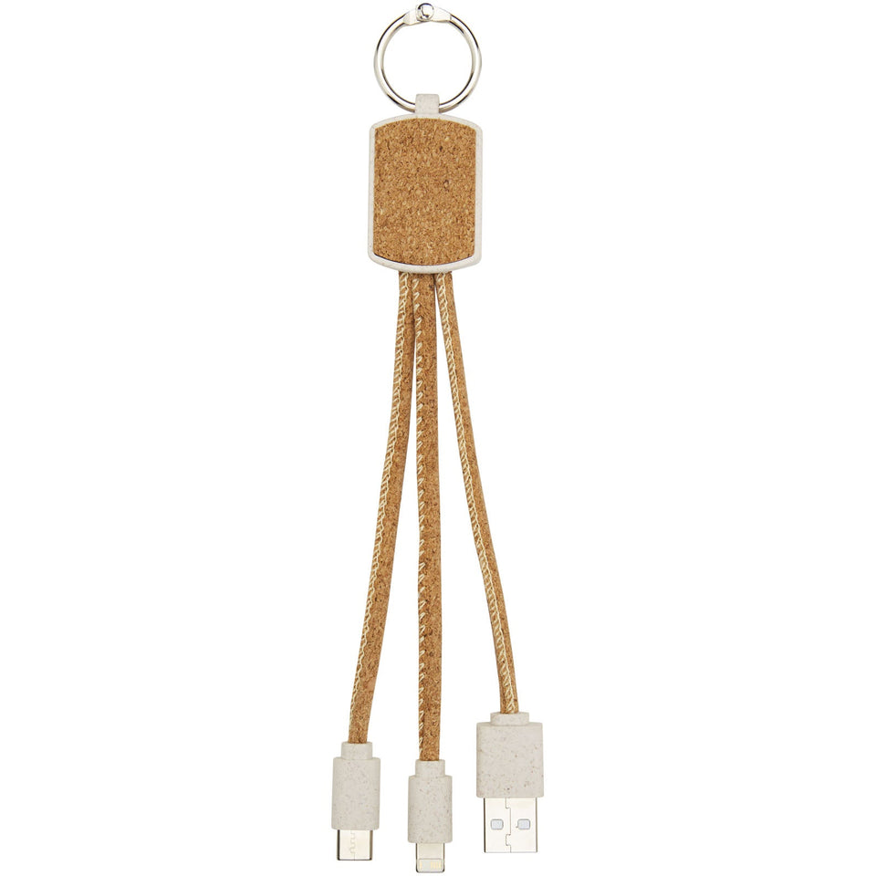 Cavo di ricarica 3 in 1 in sughero e paglia di grano Bates personalizzato con logo - Pubblienne