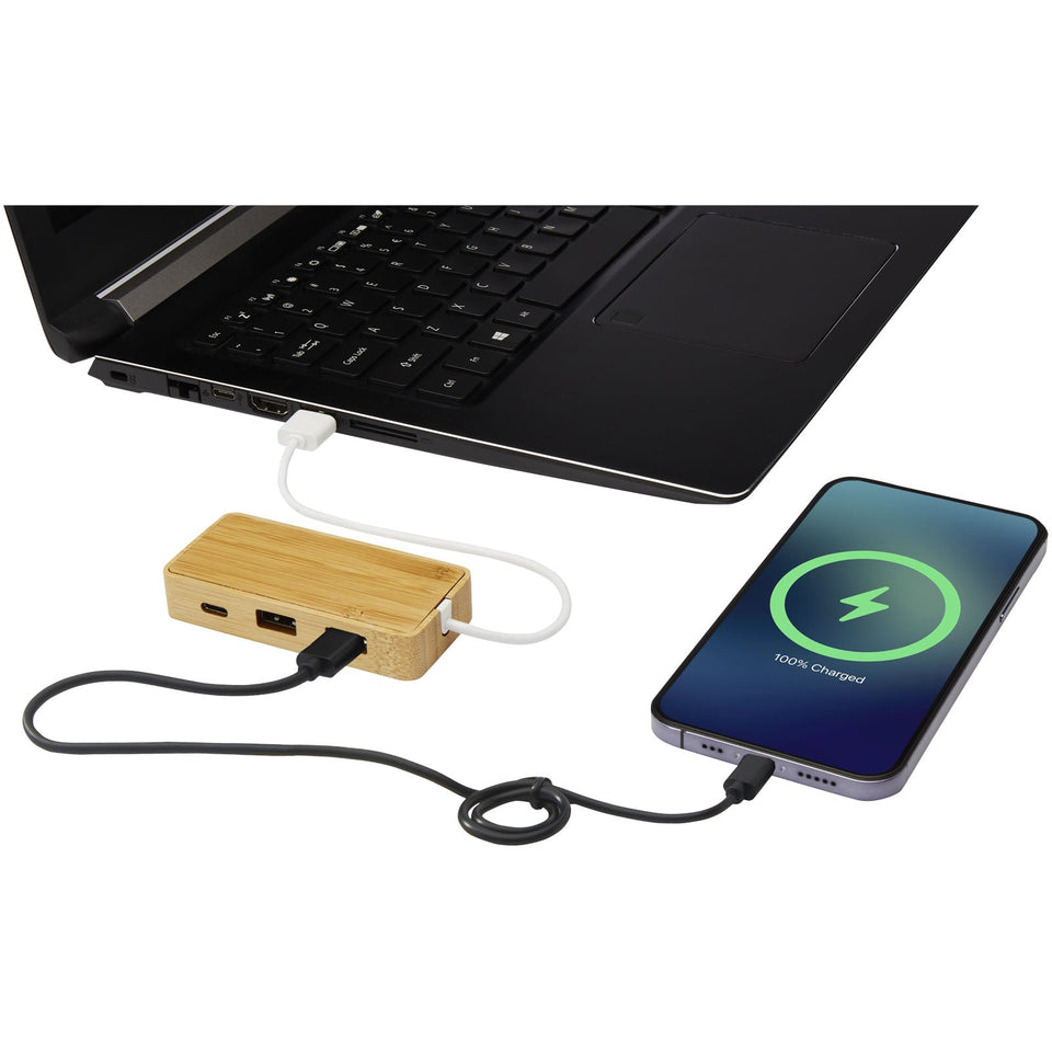 Hub USB in bambù Tapas personalizzato con logo - Pubblienne