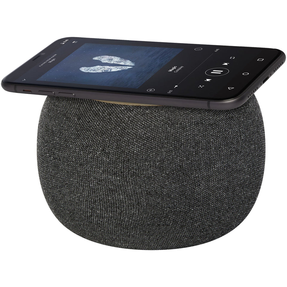 Speaker Bluetooth® con stazione di ricarica wireless in bambù/PET riciclato Ecofiber personalizzato con logo - Pubblienne