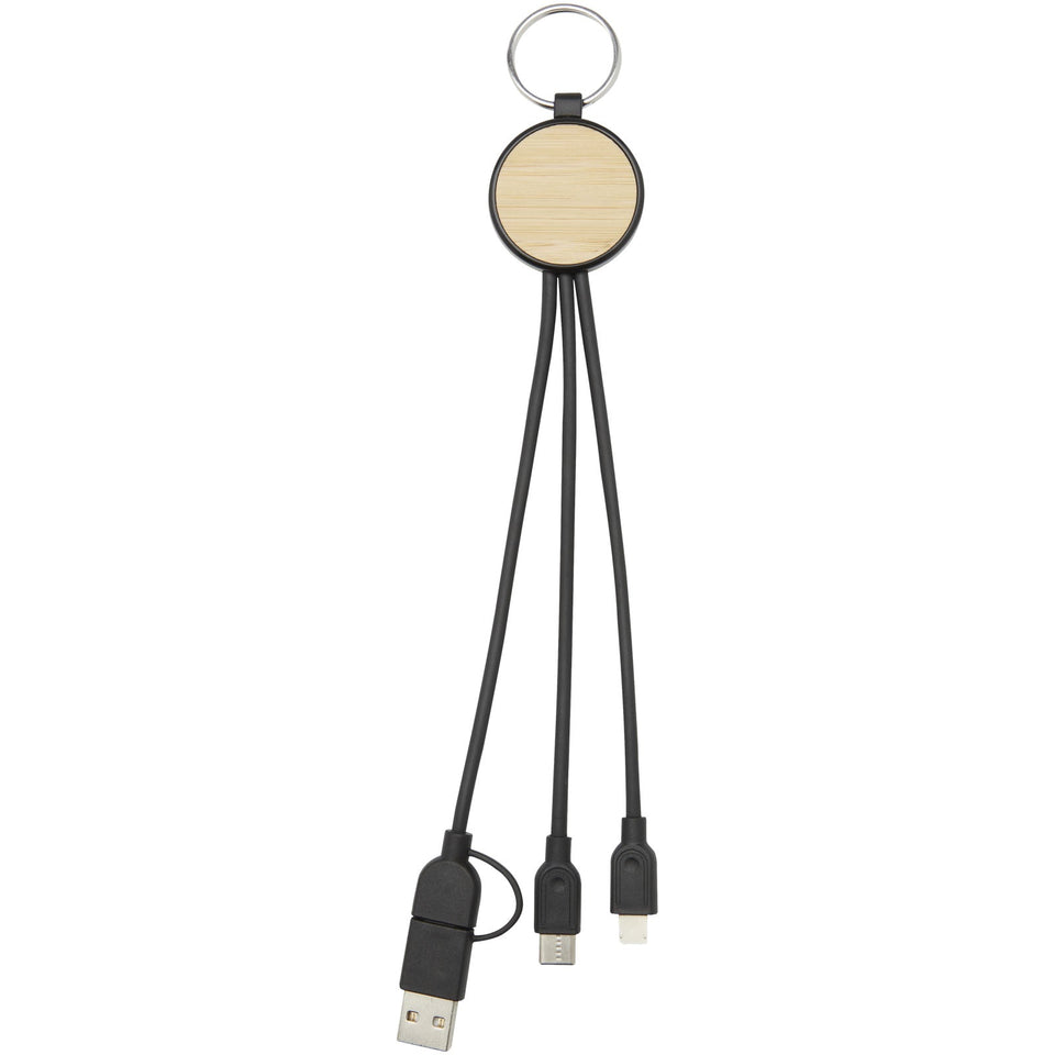 Cavo di ricarica 6 in 1 in plastica riciclata/bambù con portachiavi Tecta personalizzato con logo - Pubblienne