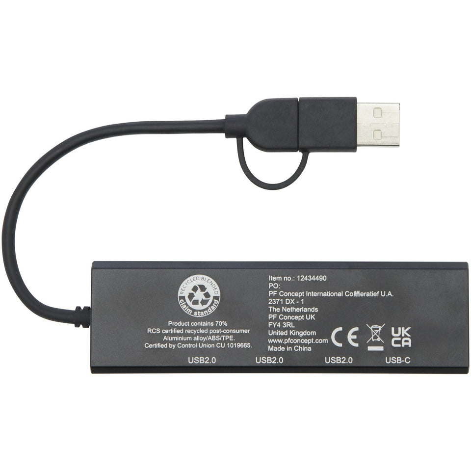 Hub USB 2.0 in alluminio riciclato RCS Rise personalizzato con logo - Pubblienne