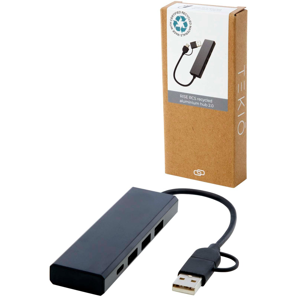 Hub USB 2.0 in alluminio riciclato RCS Rise personalizzato con logo - Pubblienne
