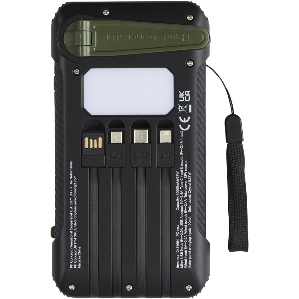 Power bank a dinamo solare in plastica riciclata RCS da 10.000 mAh Soldy personalizzato con logo - Pubblienne