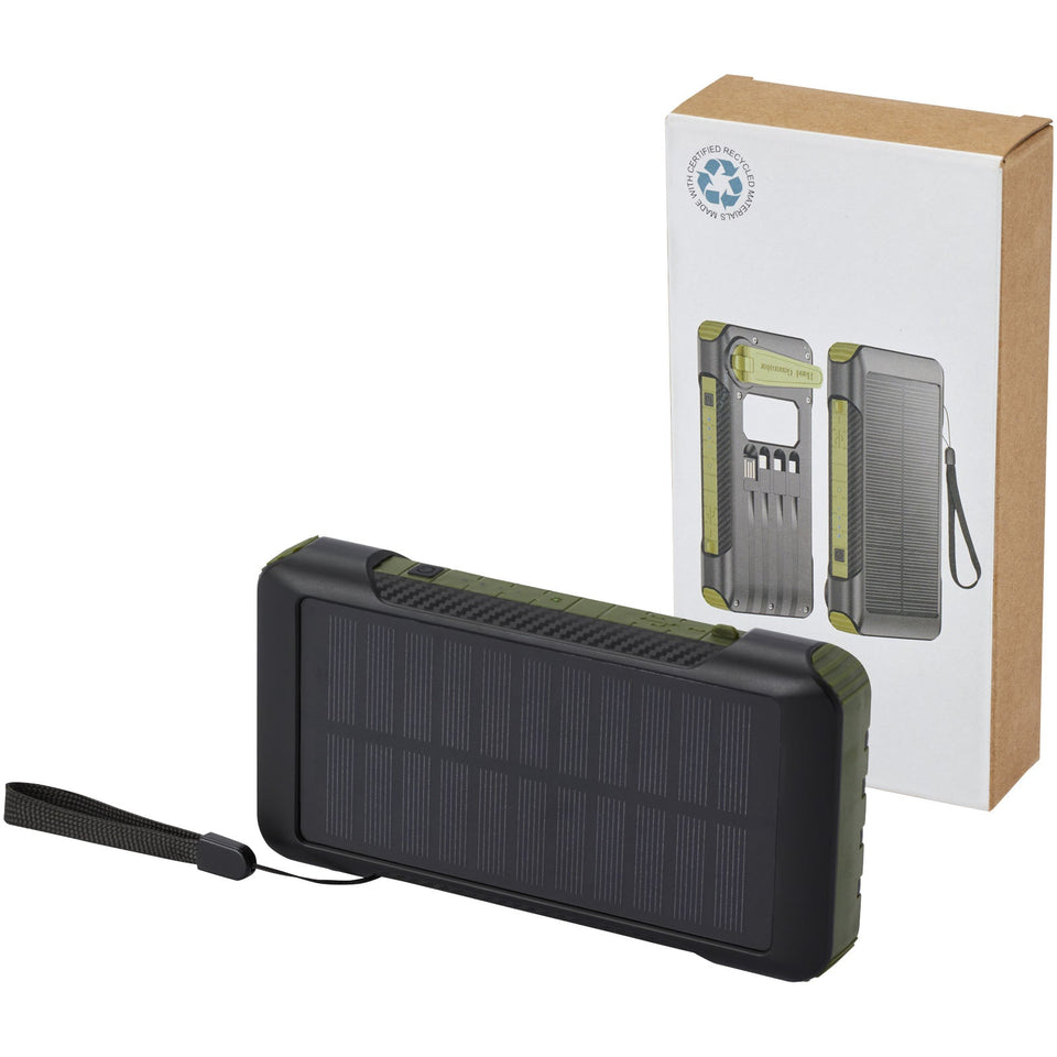 Power bank a dinamo solare in plastica riciclata RCS da 10.000 mAh Soldy personalizzato con logo - Pubblienne