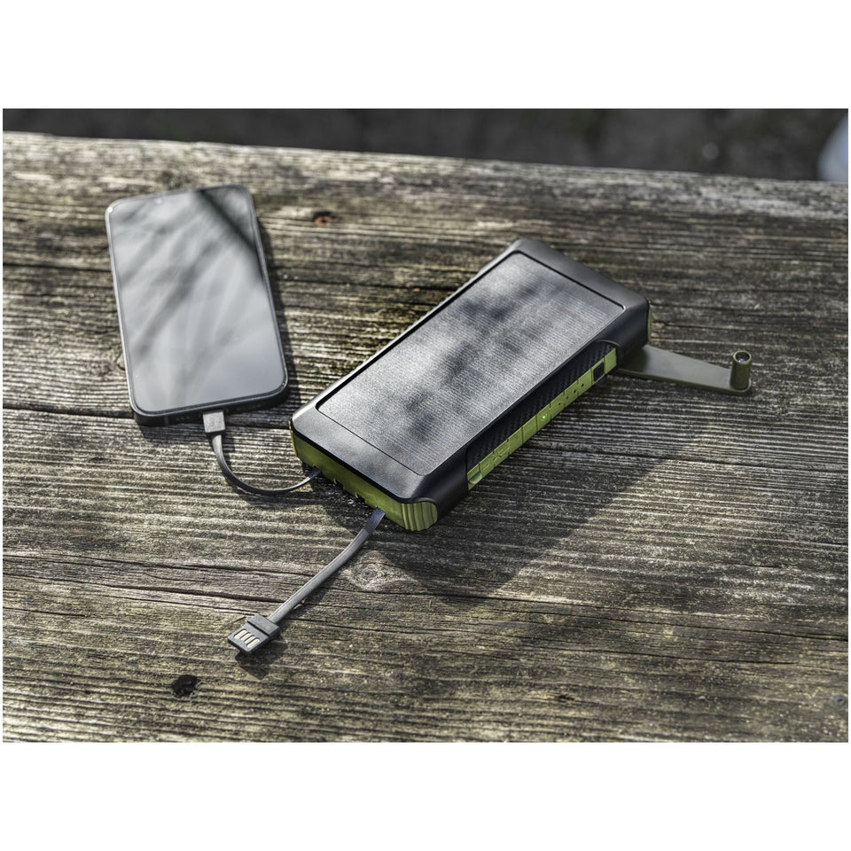 Power bank a dinamo solare in plastica riciclata RCS da 10.000 mAh Soldy personalizzato con logo - Pubblienne