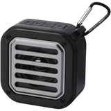 Speaker Bluetooth® IPX5 a ricarica solare in plastica riciclata RCS da 3 W con moschettone Solo personalizzato con logo - Pubblienne