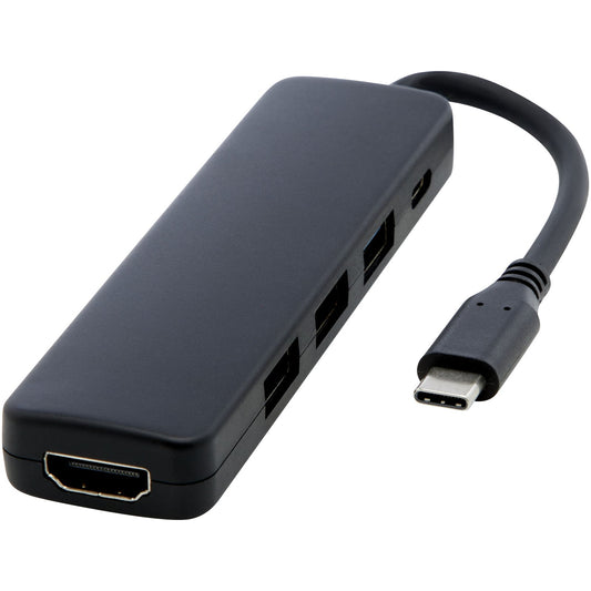 Adattatore multimediale USB 2.0-3.0 con porta HDMI in plastica riciclata certificata RCS Loop personalizzato con logo - Pubblienne