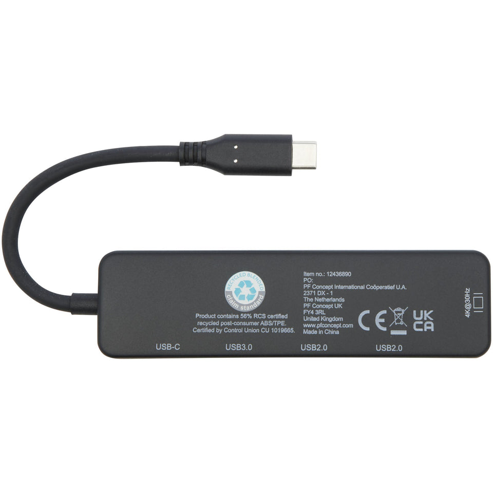 Adattatore multimediale USB 2.0-3.0 con porta HDMI in plastica riciclata certificata RCS Loop personalizzato con logo - Pubblienne