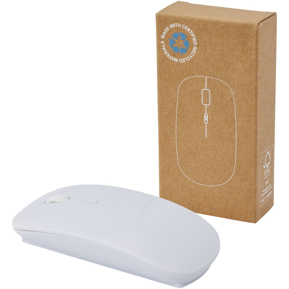 Mouse wireless in plastica riciclata certificata RCS Menlo personalizzato con logo - Pubblienne