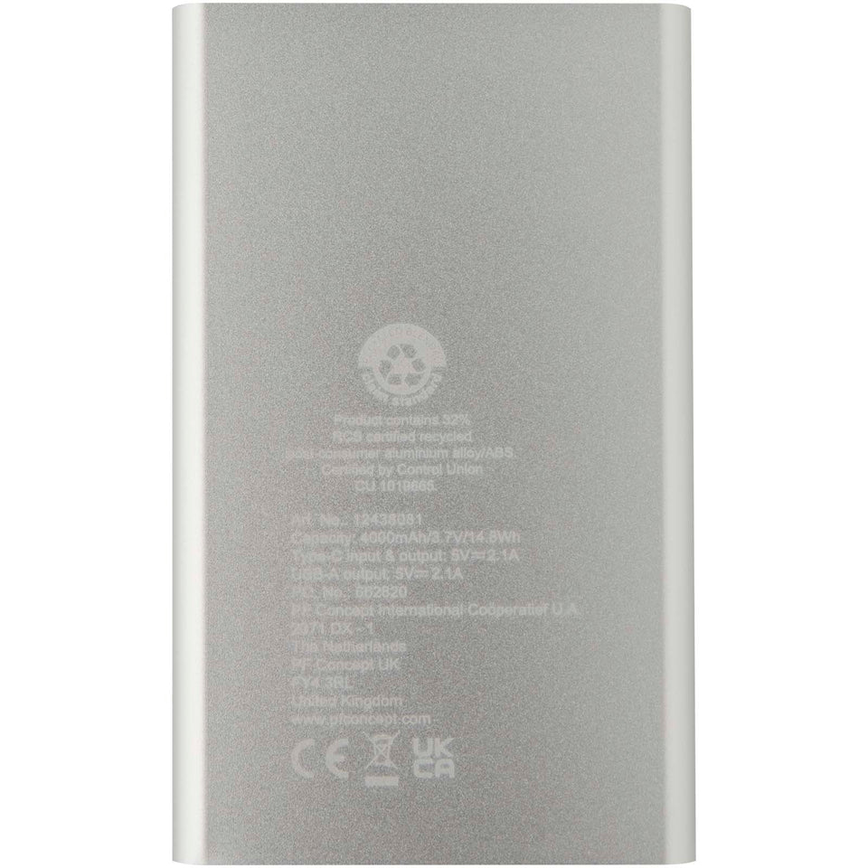 Power bank in alluminio riciclato da 4000 mAh tipo C Pep personalizzato con logo - Pubblienne