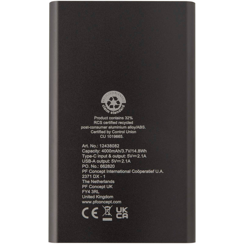 Power bank in alluminio riciclato da 4000 mAh tipo C Pep personalizzato con logo - Pubblienne