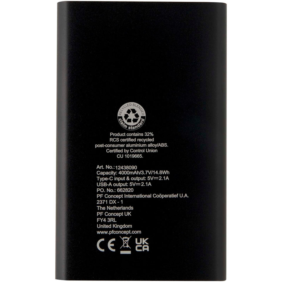 Power bank in alluminio riciclato da 4000 mAh tipo C Pep personalizzato con logo - Pubblienne