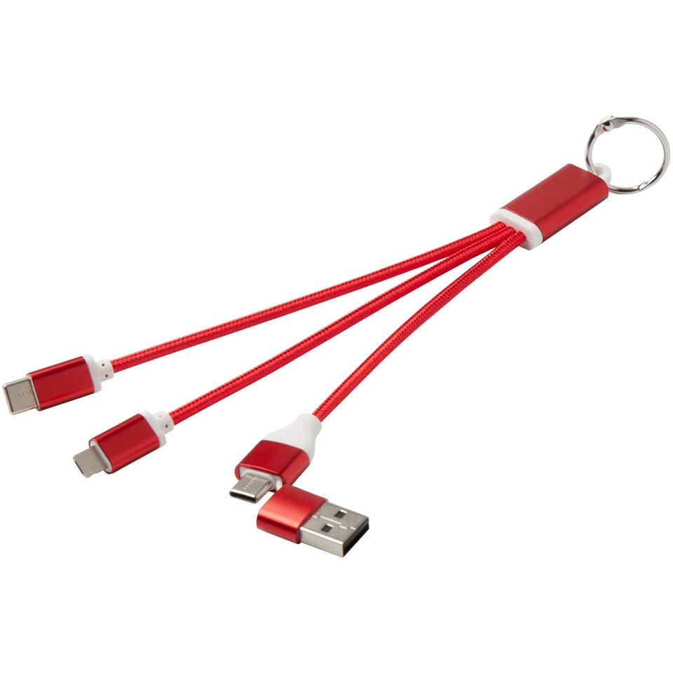 Cavo di ricarica in alluminio riciclato 4 in 1 con portachiavi Metal personalizzato con logo - Pubblienne
