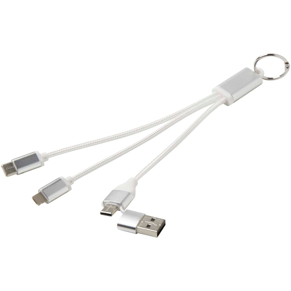 Cavo di ricarica in alluminio riciclato 4 in 1 con portachiavi Metal personalizzato con logo - Pubblienne