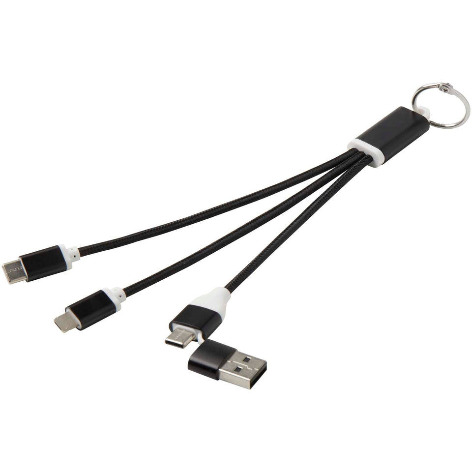 Cavo di ricarica in alluminio riciclato 4 in 1 con portachiavi Metal personalizzato con logo - Pubblienne