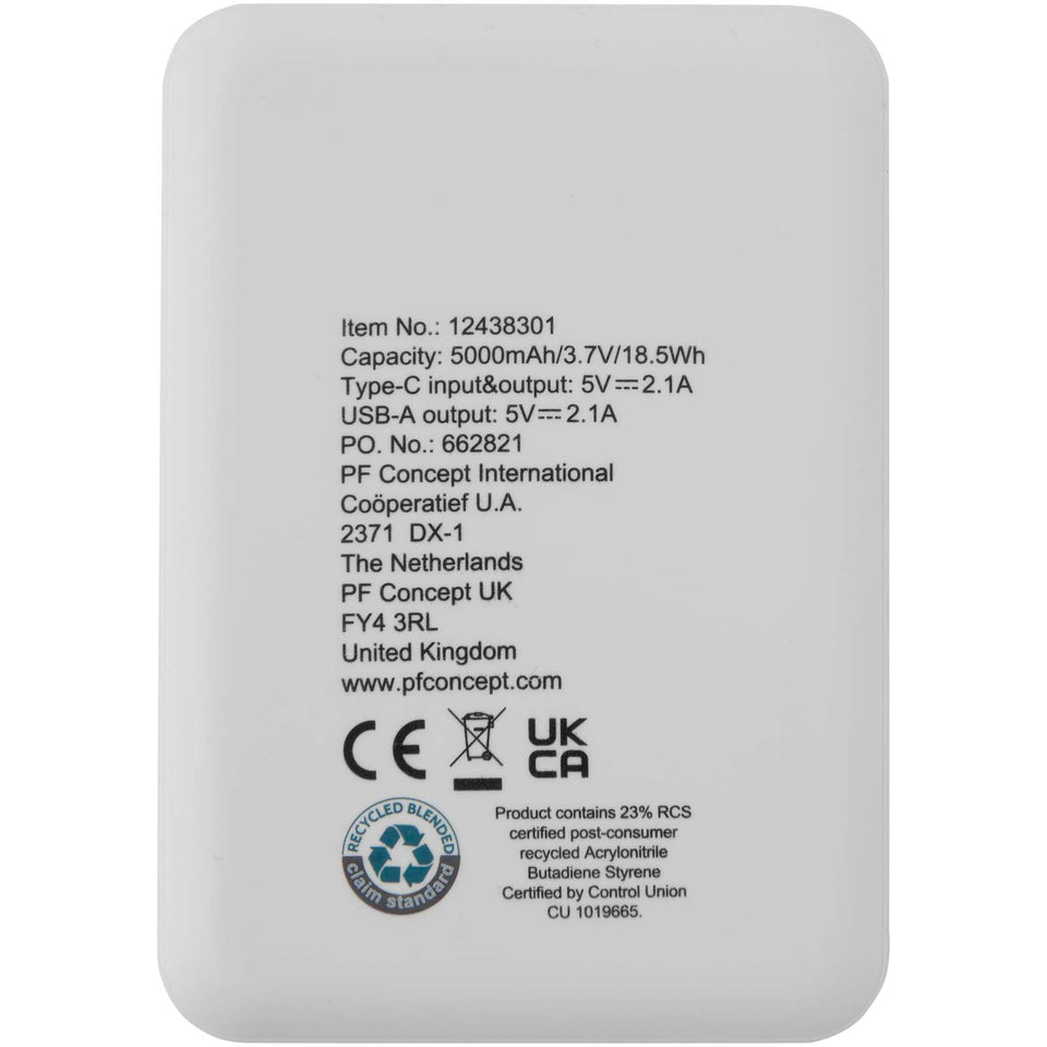 Power bank da 5000 mAh di Tipo C in plastica riciclata Asama personalizzato con logo - Pubblienne