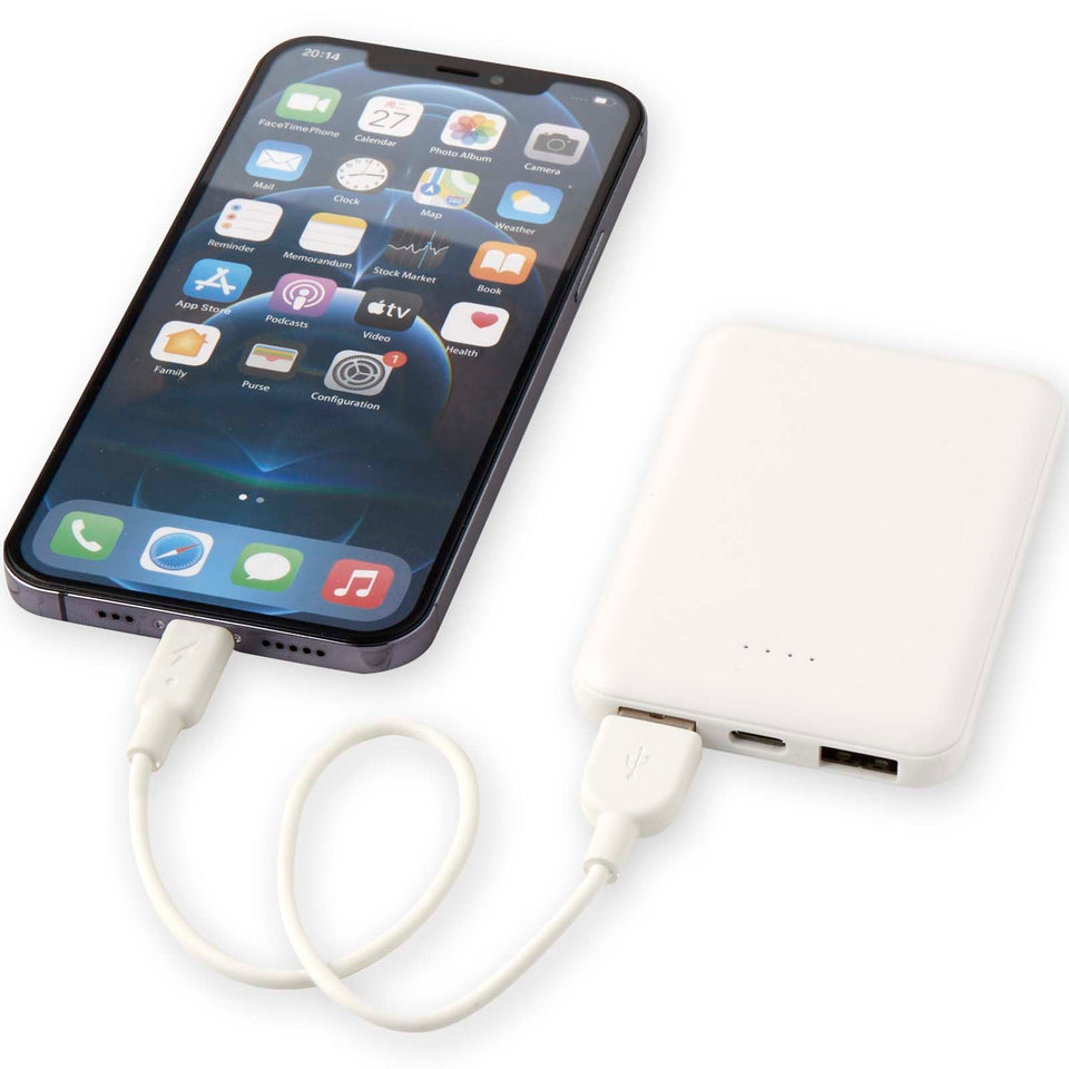 Power bank da 5000 mAh di Tipo C in plastica riciclata Asama personalizzato con logo - Pubblienne