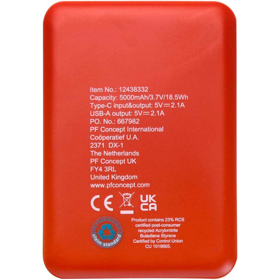 Power bank da 5000 mAh di Tipo C in plastica riciclata Asama personalizzato con logo - Pubblienne