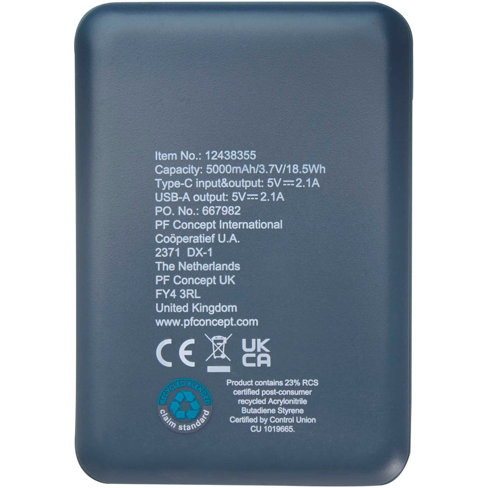 Power bank da 5000 mAh di Tipo C in plastica riciclata Asama personalizzato con logo - Pubblienne