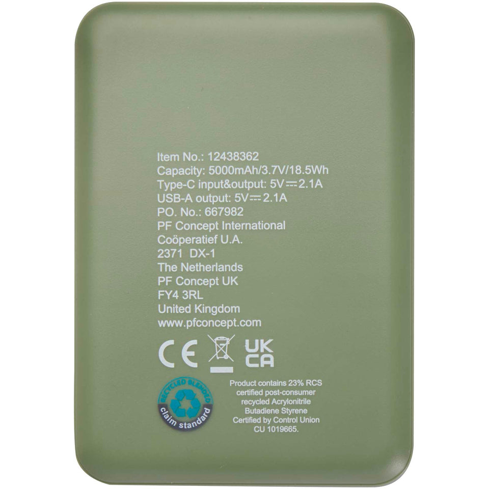 Power bank da 5000 mAh di Tipo C in plastica riciclata Asama personalizzato con logo - Pubblienne