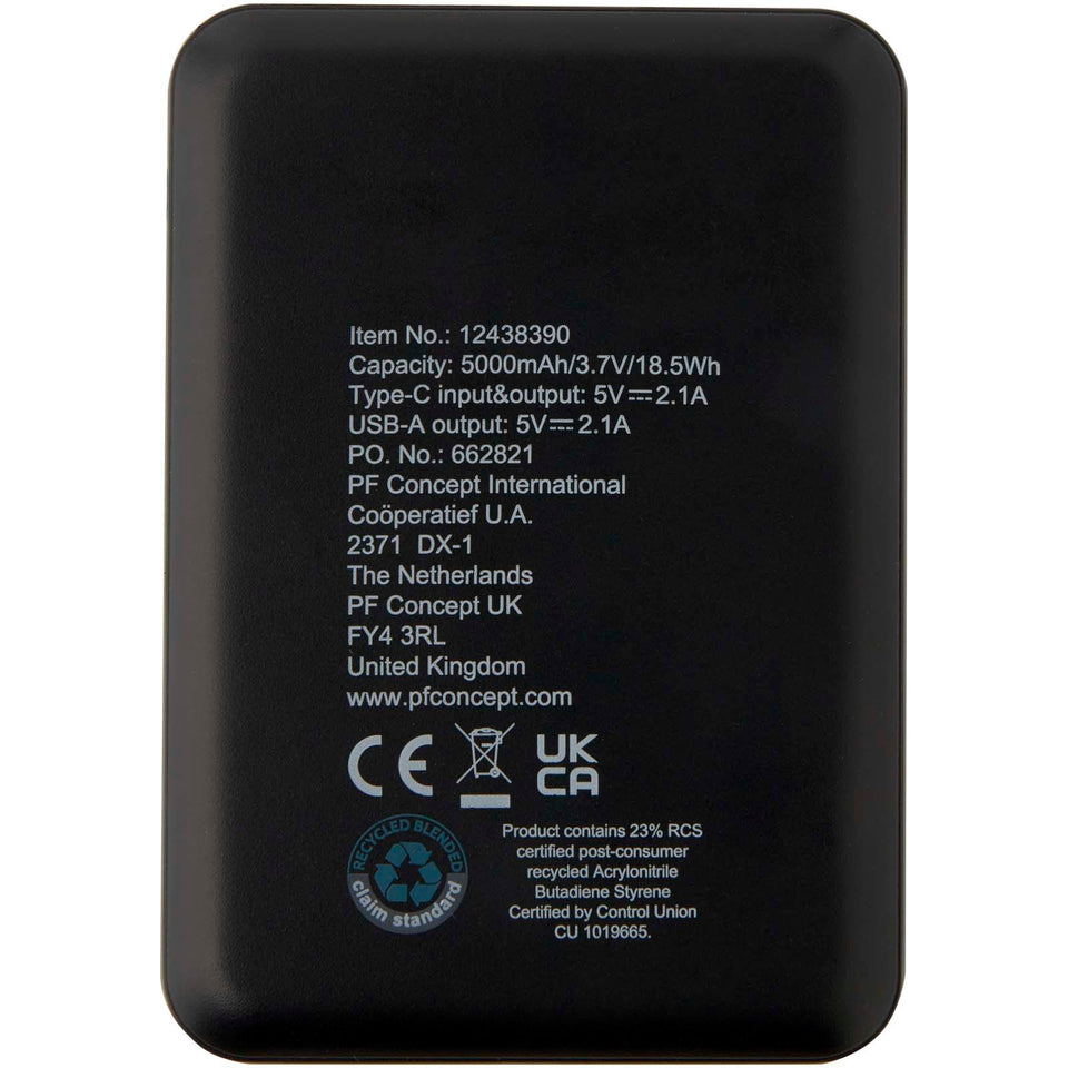 Power bank da 5000 mAh di Tipo C in plastica riciclata Asama personalizzato con logo - Pubblienne