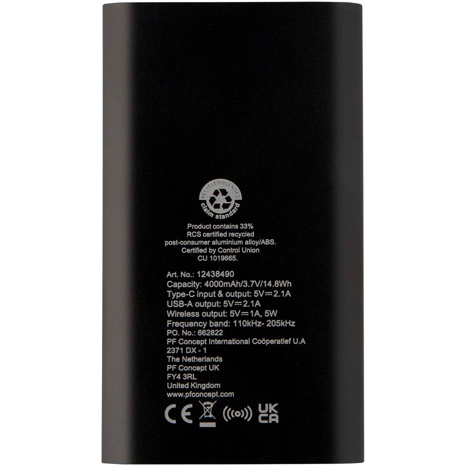 Power bank wireless da 4000 mAh Type C in alluminio riciclato Juice personalizzato con logo - Pubblienne